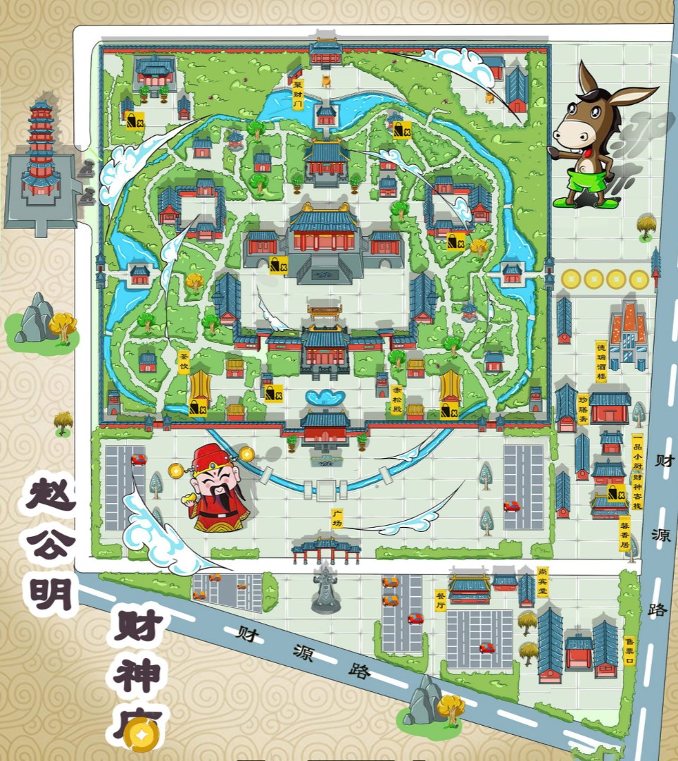 文山寺庙类手绘地图